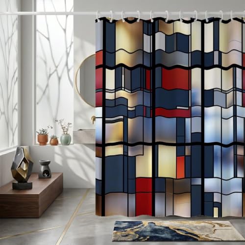 Rideau de douche 150x170cm géométrie en tissu polyester imperméable - 4