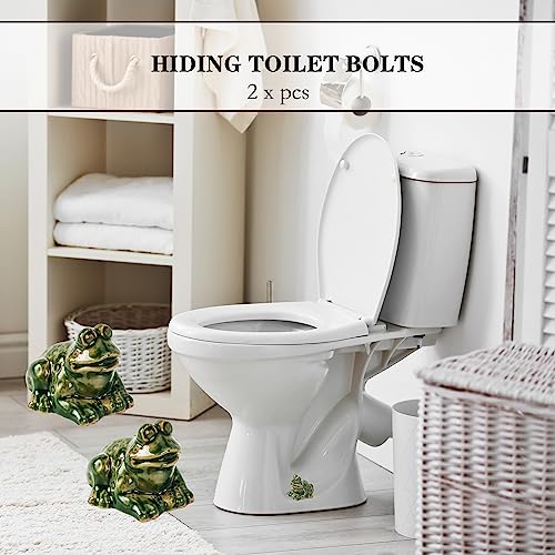 Image of ZUNON Toilet Bolt Caps, Decorative Toilet Bolt Covers, Ceramic Cute Frog Covers Toilet Bolts Bathroom Decor Easy Installation Set of 2 (Green Frog)