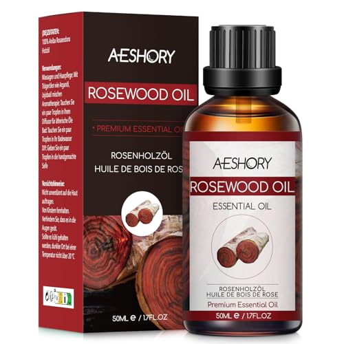 AESHORY Olio Essenziale di Legno di Rosa 50ML, Naturali Olio di Legno di Rosa, Olio Profumati Aromaterapia Premium per Diffusori, SPA, Massaggio, Cura della Pelle