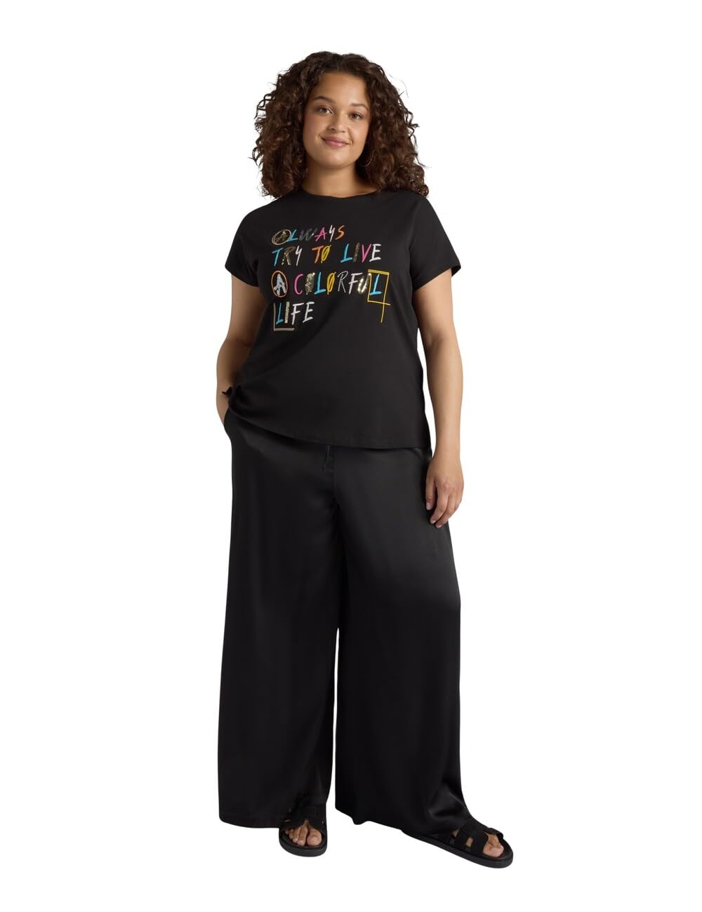 FIORELLA RUBINO: Pantaloni Palazzo in Raso Curvy Size Stagione Primavera Estate 2025.