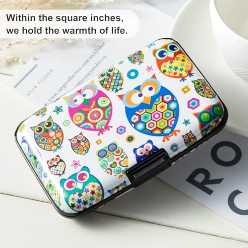 Image of ELFISH Mini RFID Aluminum Wallet Credit Cards Holder Business Card Case Metal ID Case for Men Women (Owl)