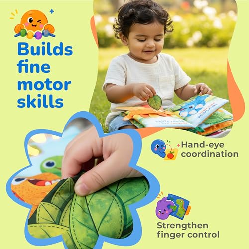 Image of Lifelong Dino Cloth Book for Babies | Non-Toxic & BIS Certified with Crinkle Pages | Busy Book with Dinosaur Peek-A-Boo Flaps | Sensory Toy Gift for Infants & Toddlers Age 6+ Months (LLCSAB02)