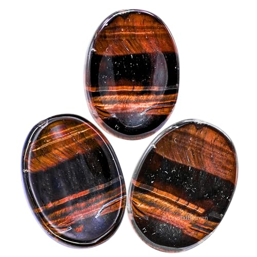 Image of Crystal Heaven Certified Red Tiger Eye Thumb Worry Pebbles Stones Anxiety Stress Relief Massage - Aaa Grade Original Healing Gemstone Agate Rubbing Stone Yoga Meditation Spiritual Reiki Feng Shui
