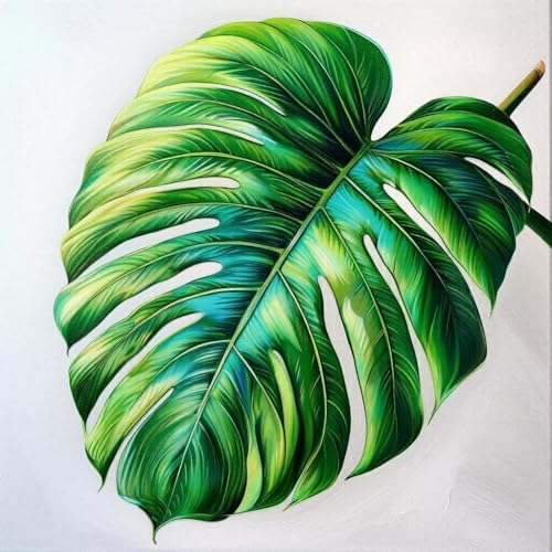 Peinture Numero Adulte Feuilles de plantes, DIY Peinture Acrylique pour Adultes Enfants Débutants Facile sur Toile,avec Peintures et Pinceaux, Peinture à l'Huile sur Toile, Decor Cadeau 30x30cm S-496