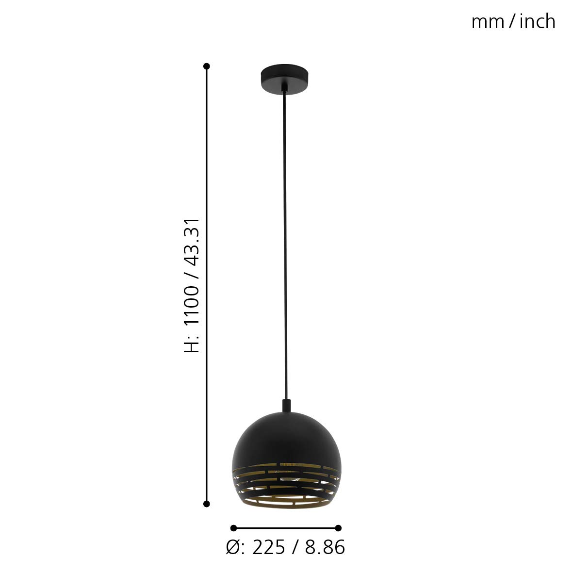 EGLO lampa wisząca Camastra, pojedyncza lampa sufitowa, lampa z metalu