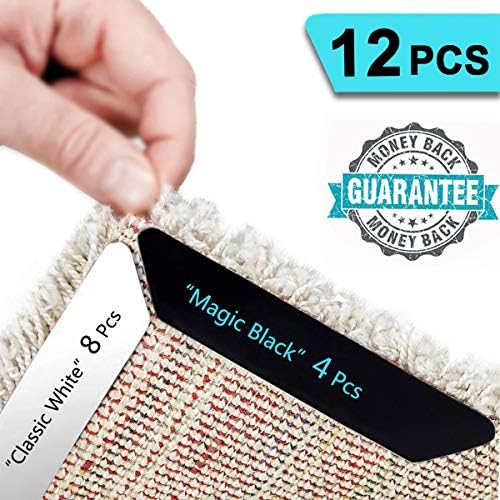 HAIOOU Rug Gripper, 8+4 Pcs Non Slip Rug Corner Grippers Anti Slip Carpet Tape Grips, Advanced with Renewable Adhesive Pad for Hardwood Floors - Ideal Area Rug Runner Stoppers to Ensure Safety