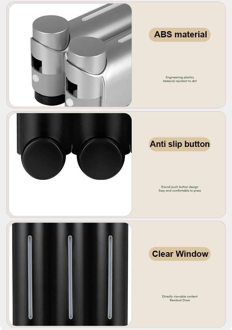 Shampoo and Conditioner Dispenser Shower Soap Dispenser Shower Dispenser 3 Chamber No Drill Shampoo Dispenser for Shower Wall, Body Wash Wall Mounted for Bathroom Hotel