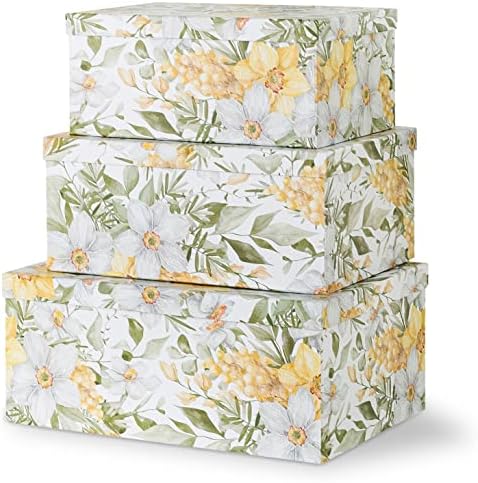 Soul & Lane Garden Glory Decorative Boxes with Lids - Set of 3: Floral Photo Storage, Stackable Small Home Decor Boxes, Nesting Gift Cartons, Boho Print Mache Containers, Cardboard Document Storage