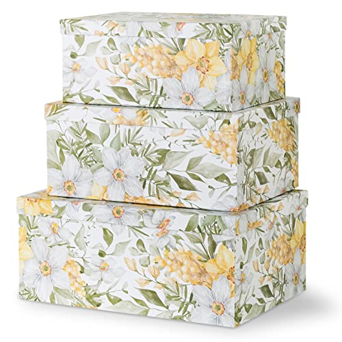 Soul & Lane Garden Glory Decorative Boxes With Lids - Set Of 3: Floral Photo Storage, Stackable Small Home Decor Boxes, Nesting Gift Cartons, Boho Print Mache Containers, Cardboard Document Storage #TOP14