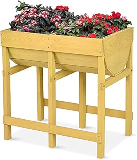 COSTWAY Raised Garden Bed, 2 Individual Compartment Elevated Wooden Planter with Black Liner, Vegetables Flower Herb Boxes for Backyard, Patio, Balcony