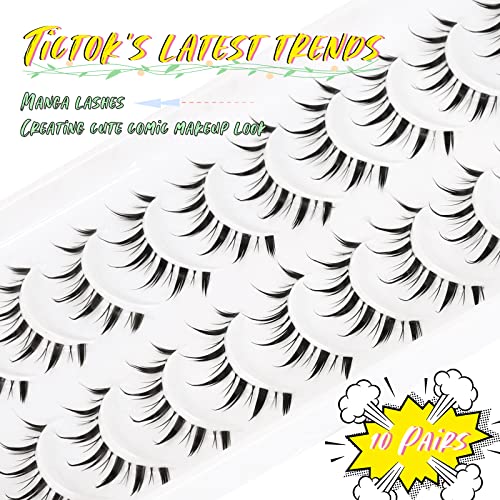 EMEDA Anime Lashes - 10 Pair Transparent Band Reusable Spiky Wispy Volume Fake Eyelashes (07), Black - Image 3