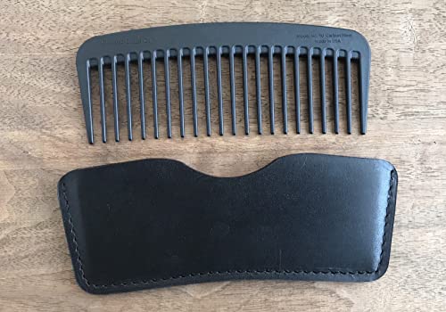 Chicago Comb Model 10 Carbon Fiber + Black Horween Leather Sheath, Wide Tooth, Made In Usa #TOP2