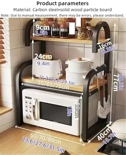 2 Tier Carbon Steel Microwave Countertop Stand Microwave Oven Rack Kitchen Counter Shelf Tableware Storage Shelf Spice Rack Cup Holder Elegant(Natural,80cm)