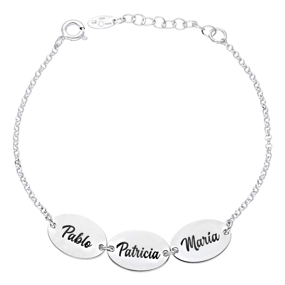doble aro doble aro - Pulsera Personalizada con Nombres de tu familia. Pulsera de Plata de Ley adaptable. Regalo para madre, abuela, amigas, aniversario, cumpleaños. Pulsera perfecta para regalo original