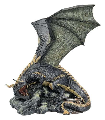 Figuren Shop GmbH Le Dragon Noir - Figura de dragón negro con detalles dorados, 22 cm de altura