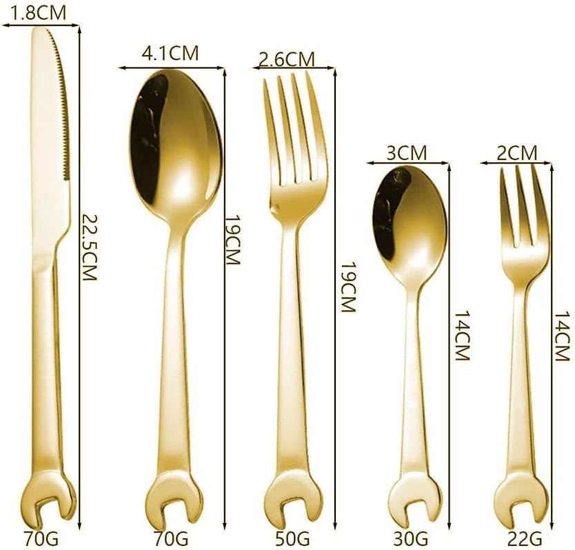 JUSTSHOT 40-Piece Gold Silverware Set for 8,Novelty 1810 Stainless Steel Wrench Handle Flatware Set,Gold Forks and Spoons Wrench Cutlery Set,Mirror Polished,Dishwasher Safe