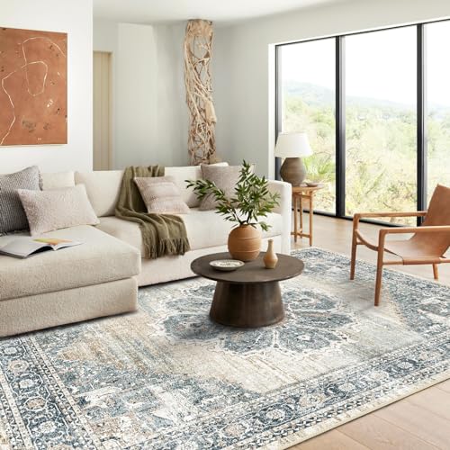 YOUFORTONG Area Rugs 8x10 Washable Non-Slip Rug Stain Resistant Rugs for Living Room Dining Room Bedroom Low-Pile and Ultra Soft Area Rug (Blue, 8x10)