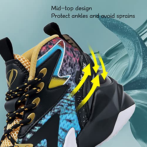 Image of VITUOFLY Kids Basketball Shoes Boys Sneakers Girls Mid-top Sports Shoes | Ankle protection, Non-slip TPR outsole, Cushioned shock-absorbing EVA midsole, Indoor outdoor sports for little & big kids
