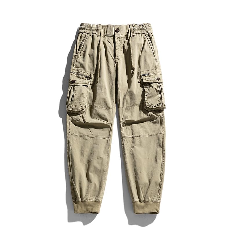 Men's Pants with Large Capacity Pockets Trend Cargo Long Pants Cotton Casual Athletic Fitted Comfortable Trousers