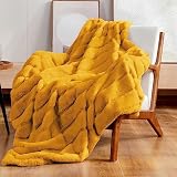 Cozy Bliss Faux Fur Blanket - Super Soft Fuzzy Striped Throw Blanket for Couch, Size 50"x 60", Extra