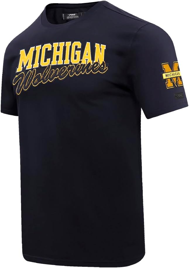 Pro Standard Mens University of Michigan Classic Chenille Short Sleeve Tee Midnight Navy XL