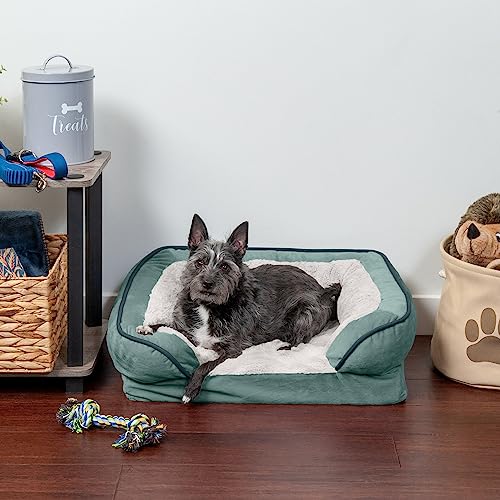Image of Furhaven Orthopedic Dog Bed for Small Dogs w / Removable Bolsters & Washable Cover, For Dogs Up to 20 lbs - Plush & Velvet Waves Perfect Comfort Sofa - Celadon Green, Small