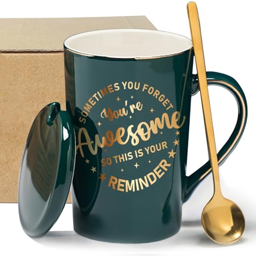 CINHOLL Inspirational Coffee Mug for Women Men, Green