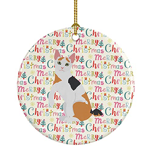 Caroline's Treasures Japanese Bobtail Cat Christmas Ceramic Ornament Christmas Tree Hanging Decorations for Home Christmas Holiday, Party, Gift, 3 in, Multicolor