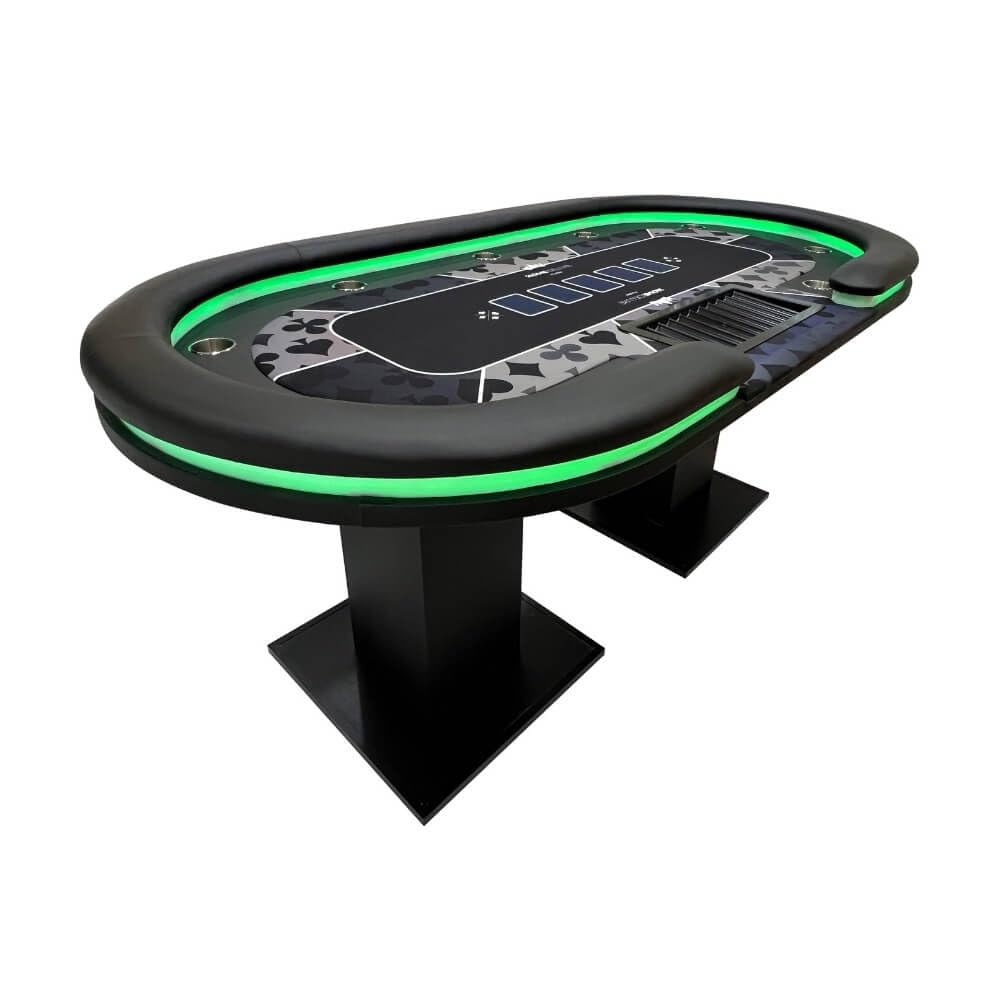 Home Deluxe Pokertisch Flush mit LED Beleuchtung und Getränkehalter für bis zu 9 Personen