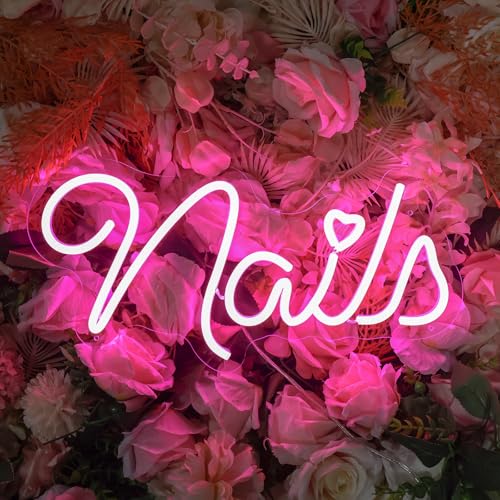 MinIeoh Nails Neon Sign, Nails LED Sign, Nail Salon Decor Open Welcome Signage Business Store Light, Nail Room Decor Beauty Salon Wall Decor Light Aesthetic Room Makeup Nail Studio