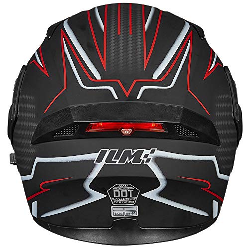 Ilm Motorcycle Dual Visor Flip Up Modular Full Face Helmet Led Light (L, Black Red - Led) And Ski Balaclava Face Mask #TOP3