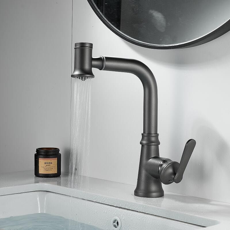 Mitigeur de lavabo gris fusil pour salle de bain eau chaude et froide