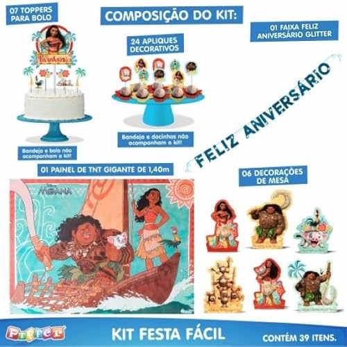 Kit Festa Fácil Moana Disney Aniversário Criança Infantil
