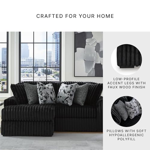 Image of Signature Design by Ashley 2-Piece Sectional Sofa with Chaise, Black | 100% polyester jumbo corduroy, Engineered wood frame, Platform foundation system, Living room use, Midnight-Madness Series