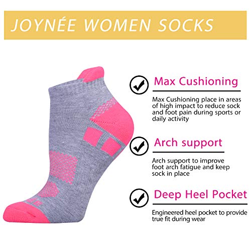 JOYNÉE 6 Pairs Women's Ankle Athletic Running Socks Performance Cushioned Low Cut Sports Socks with Heel Tab3
