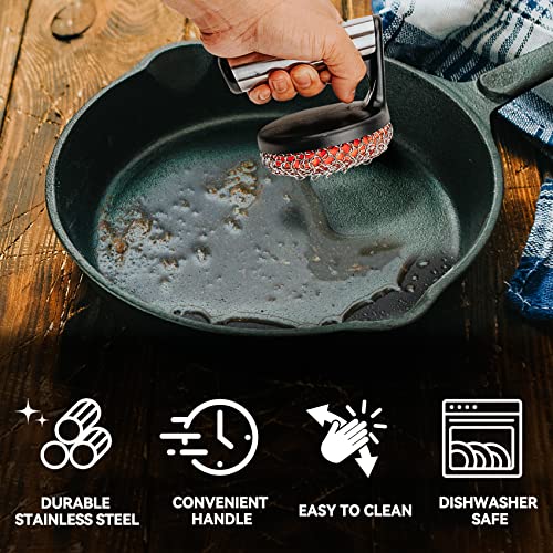Image of Skyflame Stainless Steel Chainmail Cleaner with Handle | Chain Structure, Cast Iron Cookware, Pans, Skillets and Grills Cleaning Accessory