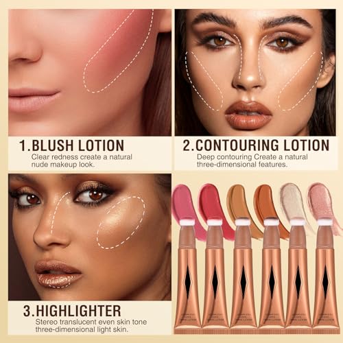 3 Pcs Contour Stick, Makeup Set - Liquid Contour, Liquid Highlighter, Liquid Blush - Long Lasting Natural Weightless Buildable Contour Wand Liquid Bronzer Beauty Wand Highlighter Makeup - Image 3