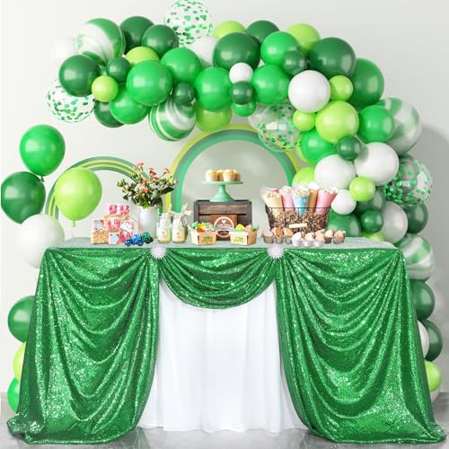Image of B-COOL Green Sequin Tablecloths St. Patrick's Day Christmas Decorations Rectangle Glitter Tablecloth Shiny Table Cloth Topper Dresser Scarf for Spring Wedding Shower Party Supplies-90x90inch
