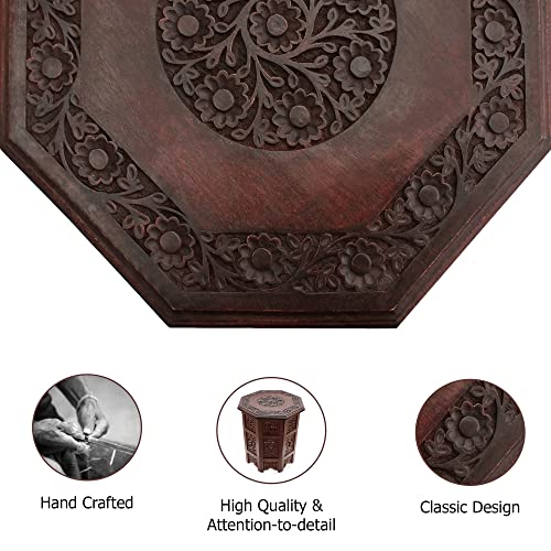 Cotton Craft Solid Wood Accent End Table - Hand Carved Vintage Boho Folding Side Table - Small Spaces Entryway Farmhouse Living Room Bedside - No Tools Assembly - 18X18 Octagon - Brown #TOP5