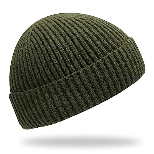 Furwabo Trawler Beanie Watch Hat Roll-up Edge,Ski Knitted Cuff Caps Winter Warm Knit Skullcap Swag Fisherman Beanie Hat for Men Women(Army Green)