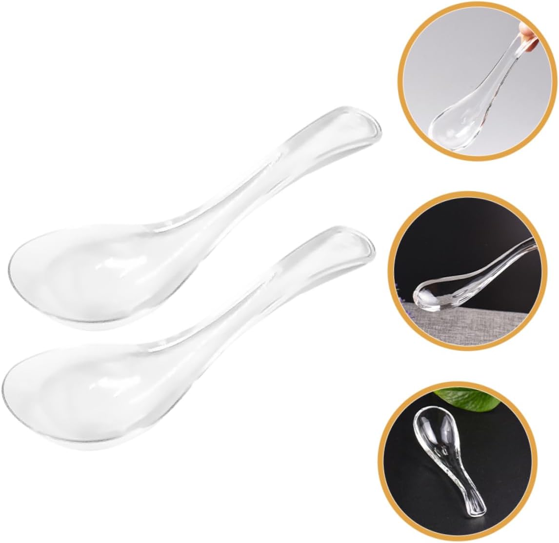 3sets Heavy Duty Chinese Soup Spoons Glass Porridge Spoons for Kitchen 2pcs*3