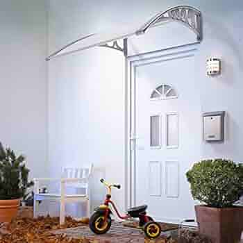 Auvent De Porte COSTWAY 122 X 99 Cm - Panneau Polycarbonate - Protection Solaire Et Pluie - Résistance Vent Grade 4 - Brun