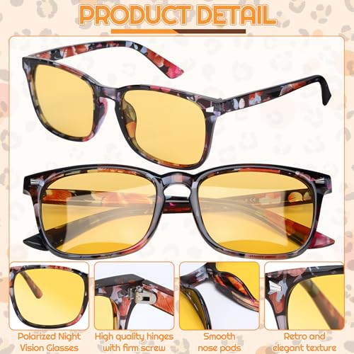 4 Pairs Night Vision Driving Glasses for Men Women, Polarized Anti Glare Yellow Lens Night Vision Glasses for Nighttime Driving Fishing Golf2