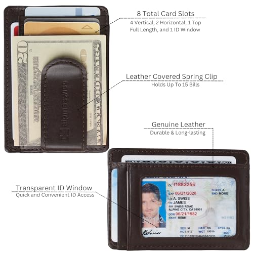 Image of Alpine Swiss RFID Dermot Money Clip Front Pocket Wallet For Men Leather York Collection Smooth Finish Brown