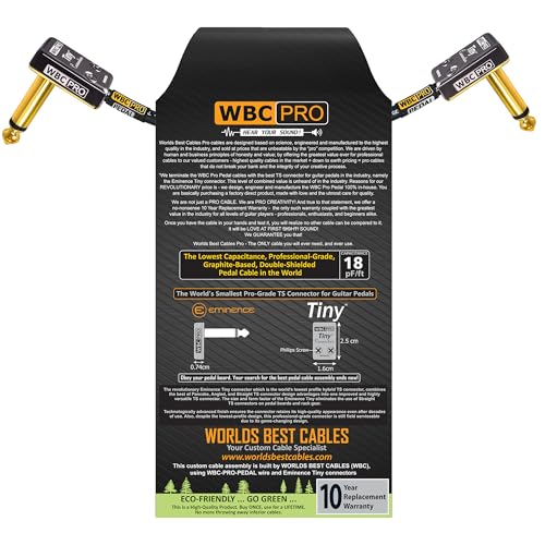4 Inch - WBC-PRO-PEDAL – 22 AWG - Low-Cap (18pF/ft) – Pro-Grade – Graphite-based - Dual-Shielded Pedal, Effects, Patch, instrument cable with Eminence Tiny Gold Plated Angled TS Connectors