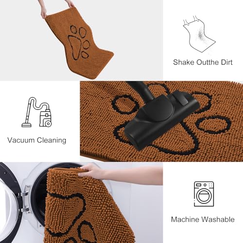 Image of Smiry Dog Door Mat for Muddy Paws, Absorbent Dirt Trapper Non Slip Quick Dry Washable Chenille Mat for Mud Dogs, Entry Rug for Indoor and Outdoor (48x30 Inches, Ochre and Black)