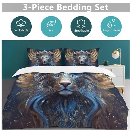 Parure de lit lion impression 3D haut de gamme en microfibre 200x200