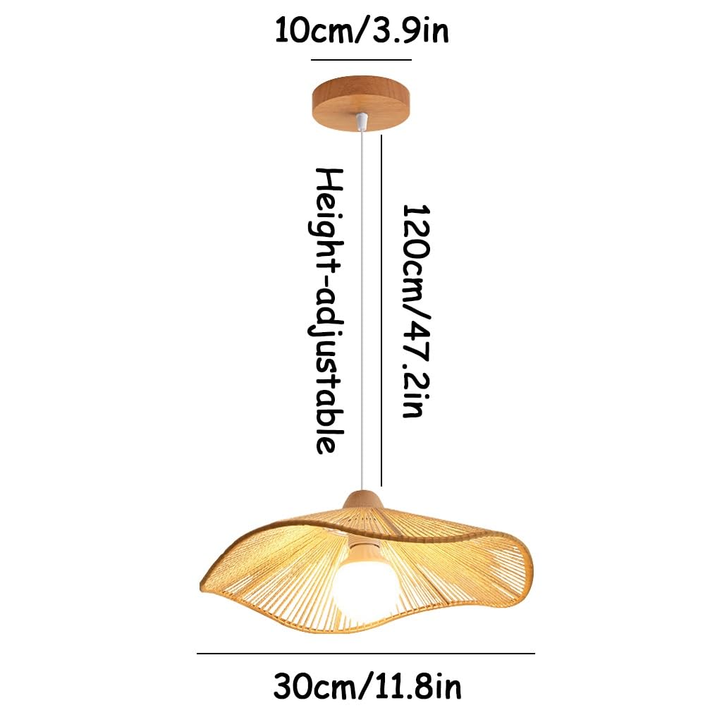 Lampa Wisząca E27 Z Rattanu Abażur W Stylu Retro Z Jutowego Sznurka Styl Bohemy Ręcznie Wykonana Lampa W Kształcie Kapelusza Idealna Do Wyspy Kuchennej Jadalni Salonu Sypialni(Beige,30cm)