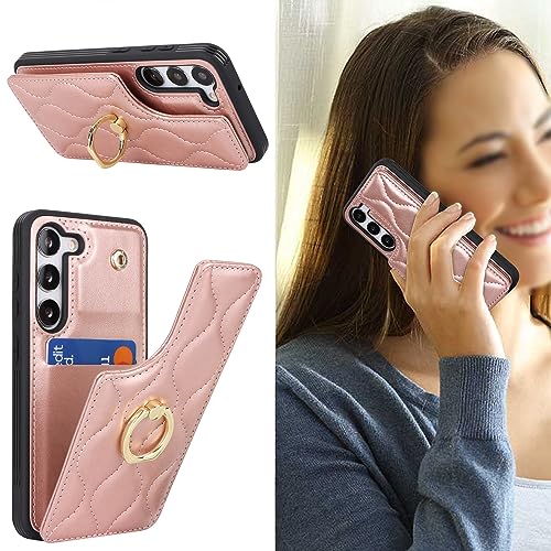 Image of for Samsung Galaxy S23 5G Case with Card Holder, Kickstand, RFID Blocking, PU Leather Phone Case 6.4 inch (Rose Gold)