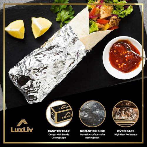 100 m – 2 x LuxLiv 50 m hochwertige, strapazierfähige 20 Mikron dicke Küchenfolie, Catering, Aluminium-Blechfolie, Rolle – 30 cm breit